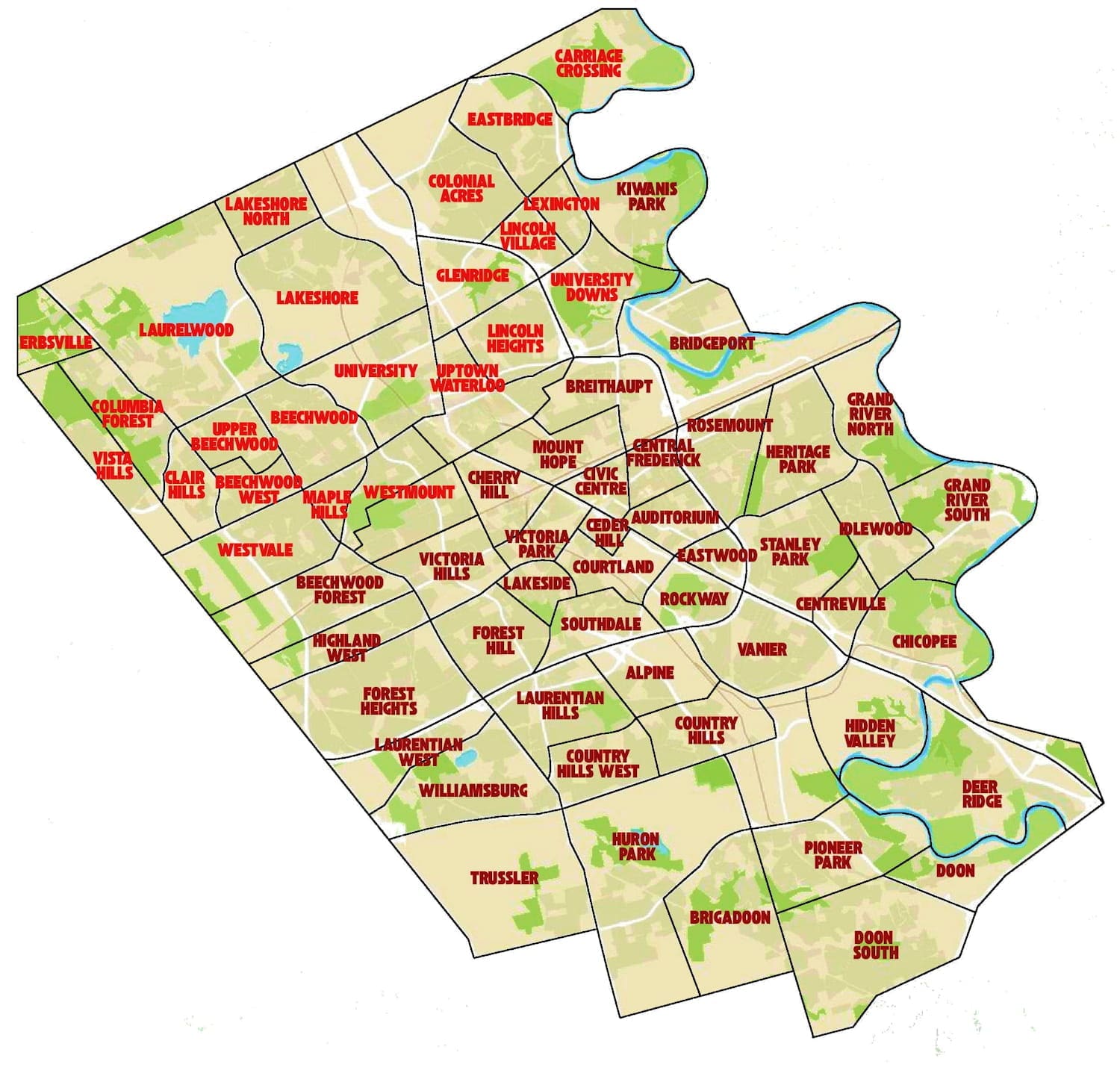 kitchener-waterloo neighbourhood map
